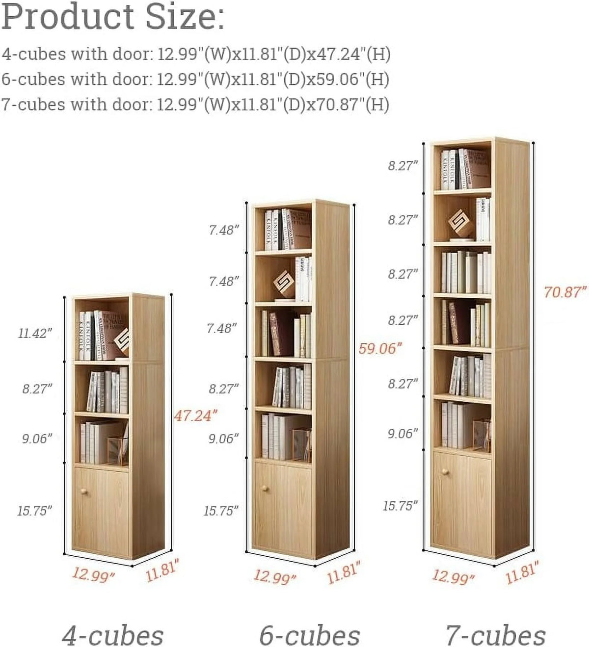 White 71 Inches Tall Narrow Corner Bookcase with Door H1005