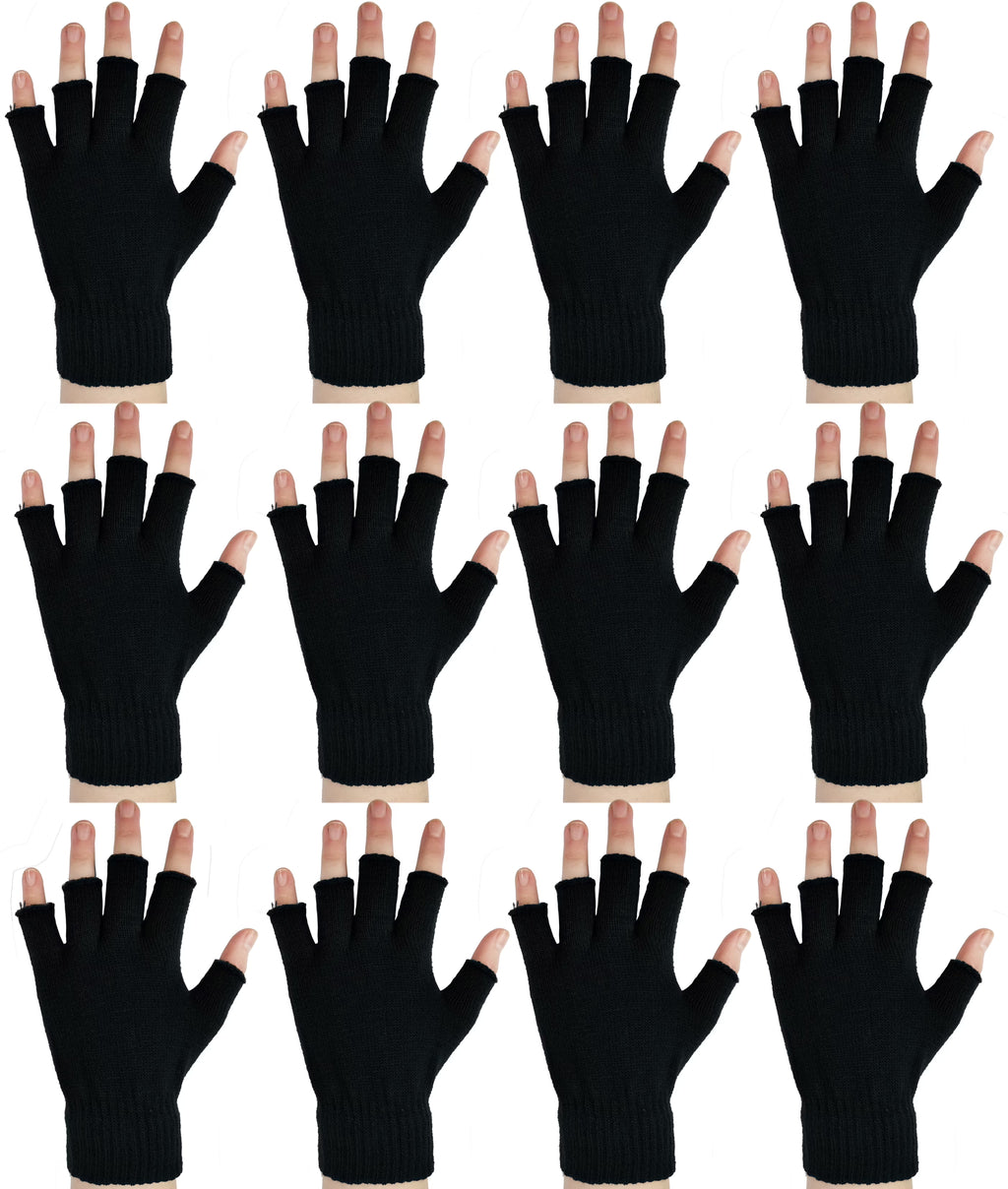 12 Pairs Black Knit Touchscreen Fingerless Gloves D27460