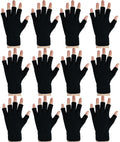 12 Pairs Black Knit Touchscreen Fingerless Gloves D27460