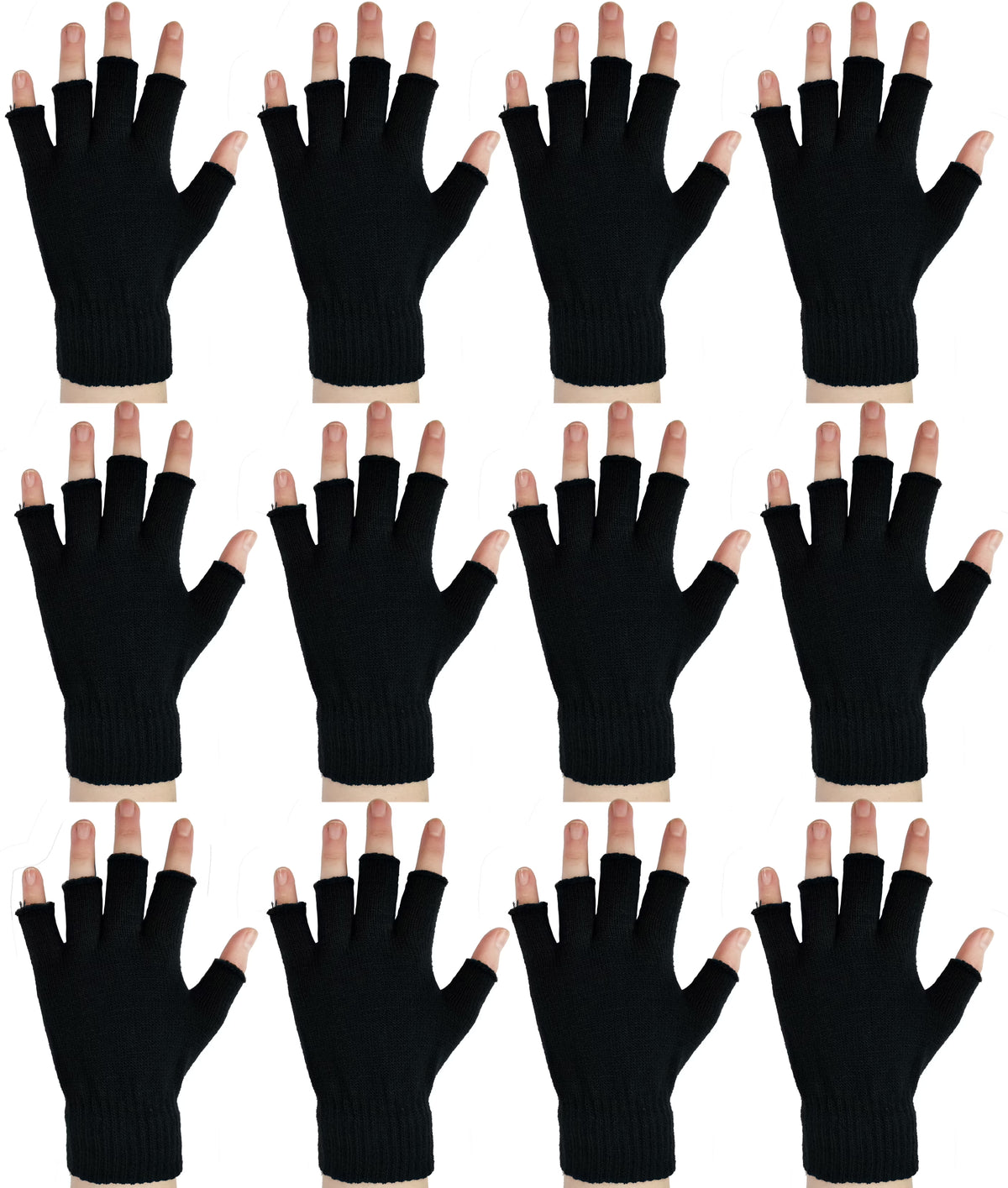 12 Pairs Black Knit Touchscreen Fingerless Gloves D27460