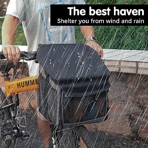 Dog Bike Basket Carrier with Reflective Strips and 2 Side Storage Pockets R310139