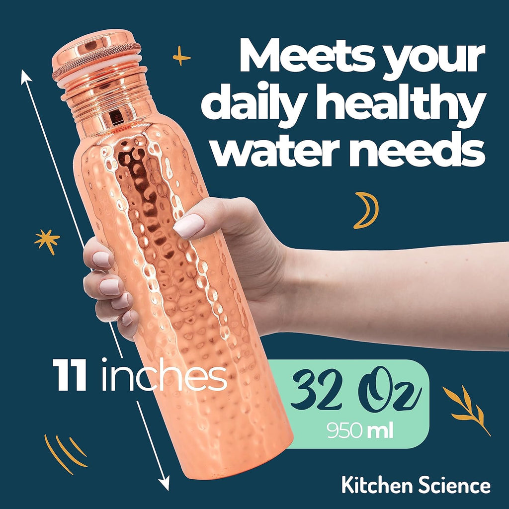 Copper Water Bottle 34oz 1000 ml with Copper Tumbler Carrying Bag F36529