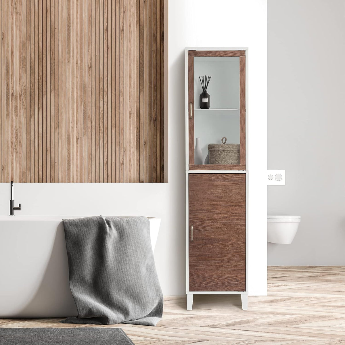 White Wood Bathroom Linen Cabinet I2970
