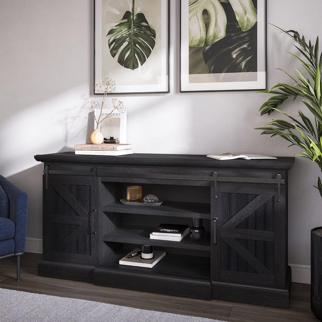 60 Inch Farmhouse TV Stand with Adjustable Shelves and Barn Doors X494
