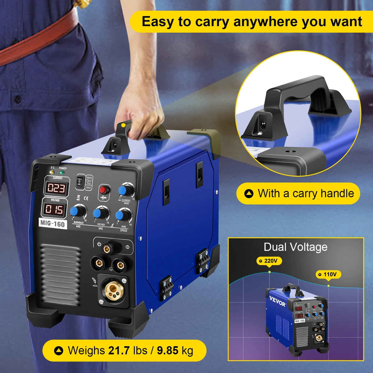 160 Amp 3 in 1 MIG TIG Arc Welder 110V/220V DC Welding Machine S3051