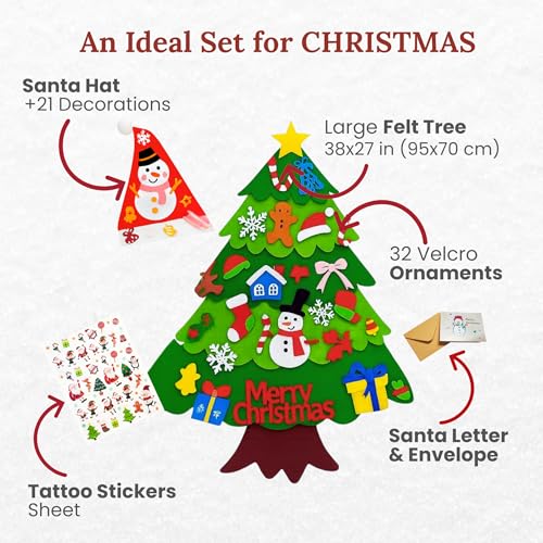 4-in-1 Felt Christmas Tree Wall Set with 32 Velcro Ornaments I842449