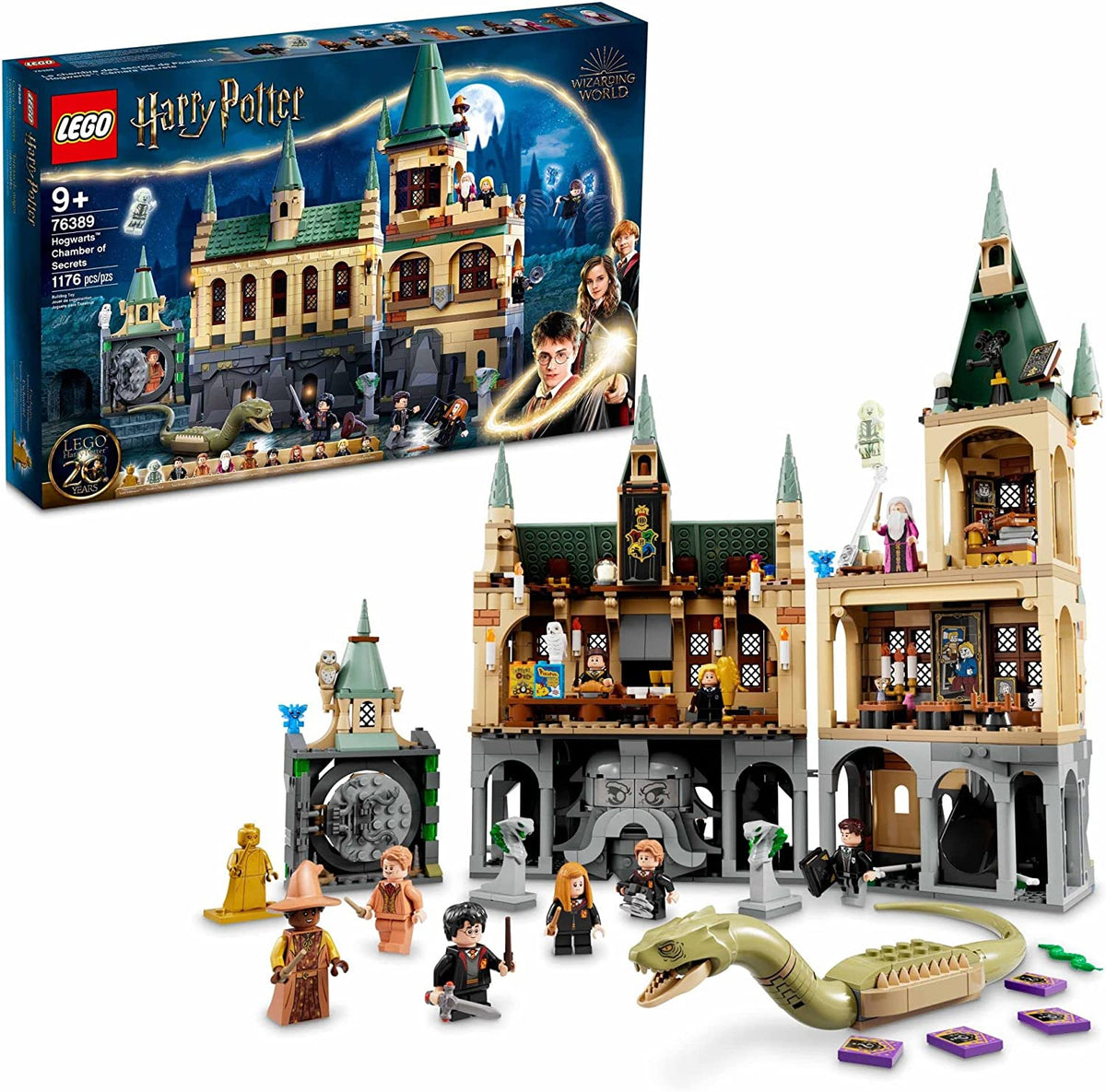 LEGO Harry Potter Hogwarts Chamber of Secrets 76389 Castle Toy with The Great Hall, 20th Anniversary Model Set with Collectible Golden Voldemort Minifigure and Glow-in-the-Dark Nearly Headless Nick W868381