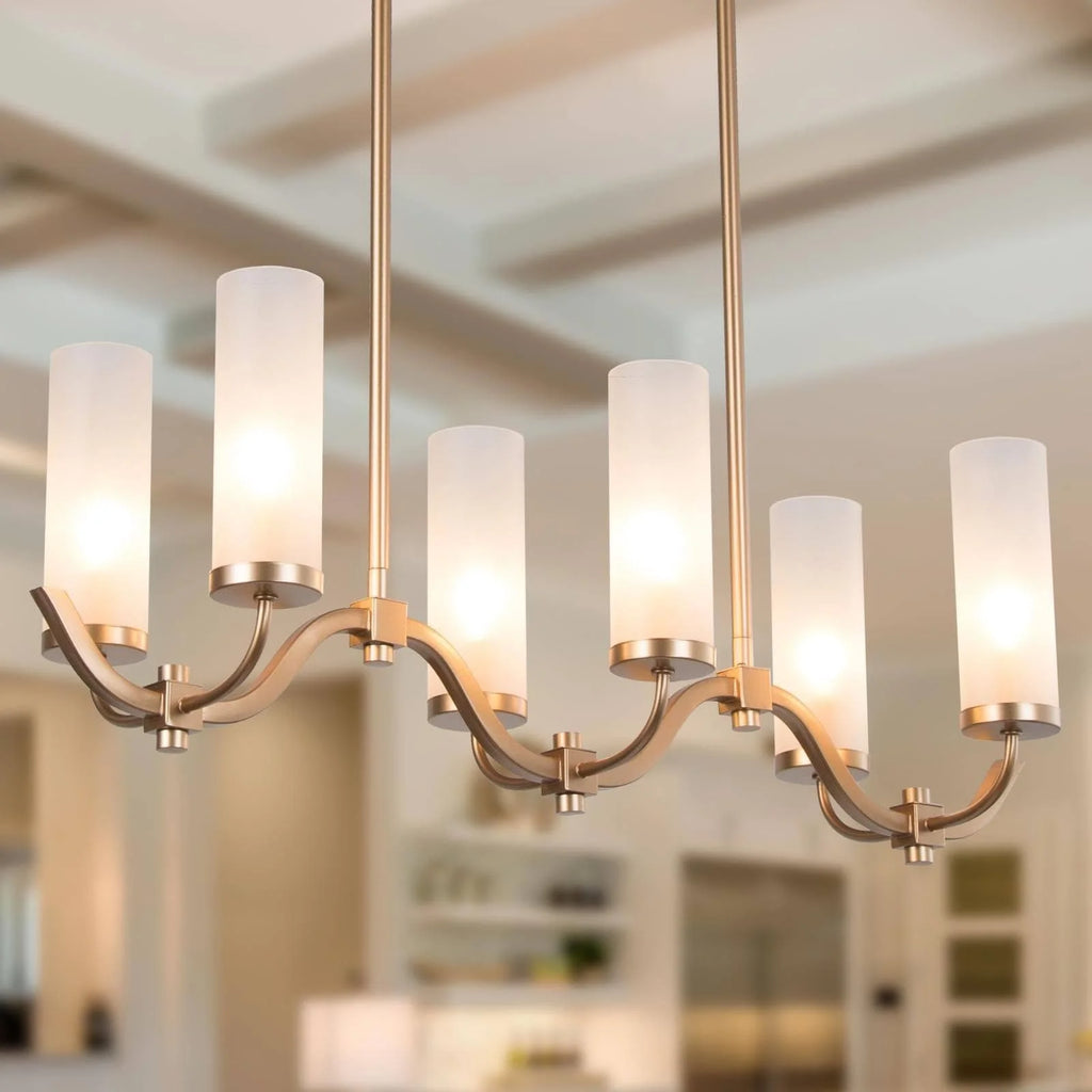 Gold Frosted Glass Linear Chandelier 6-Light 30" H626