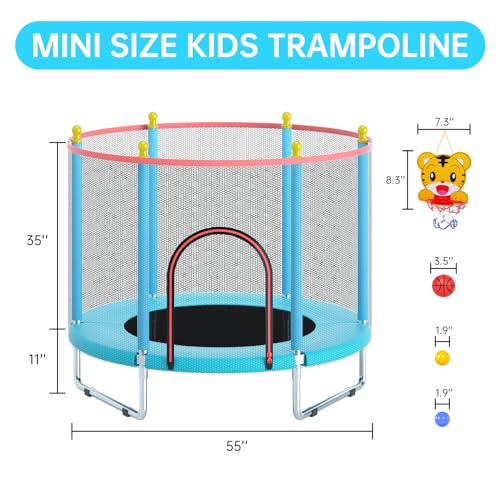 55" Trampoline with Safety Enclosure Net and Basketball Hoop K34568