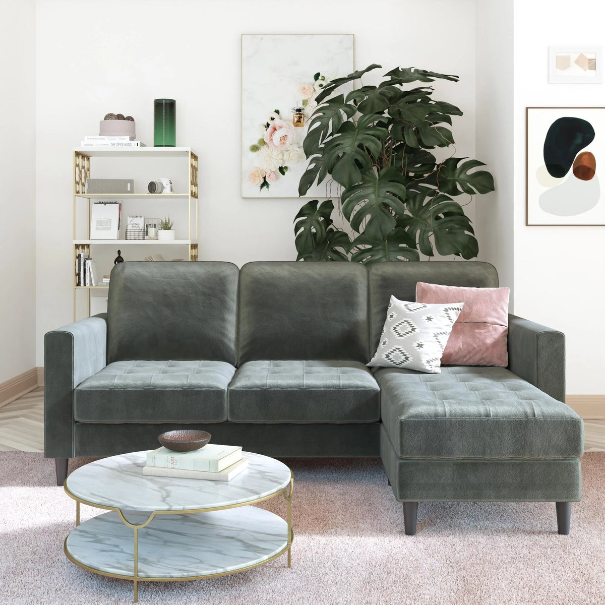 Light Gray Reversible Sectional Sofa Y5501