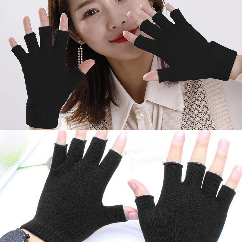 12 Pairs Black Knit Touchscreen Fingerless Gloves D27460