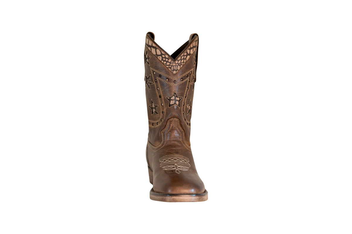 Brown Square Toe Western Boot J828