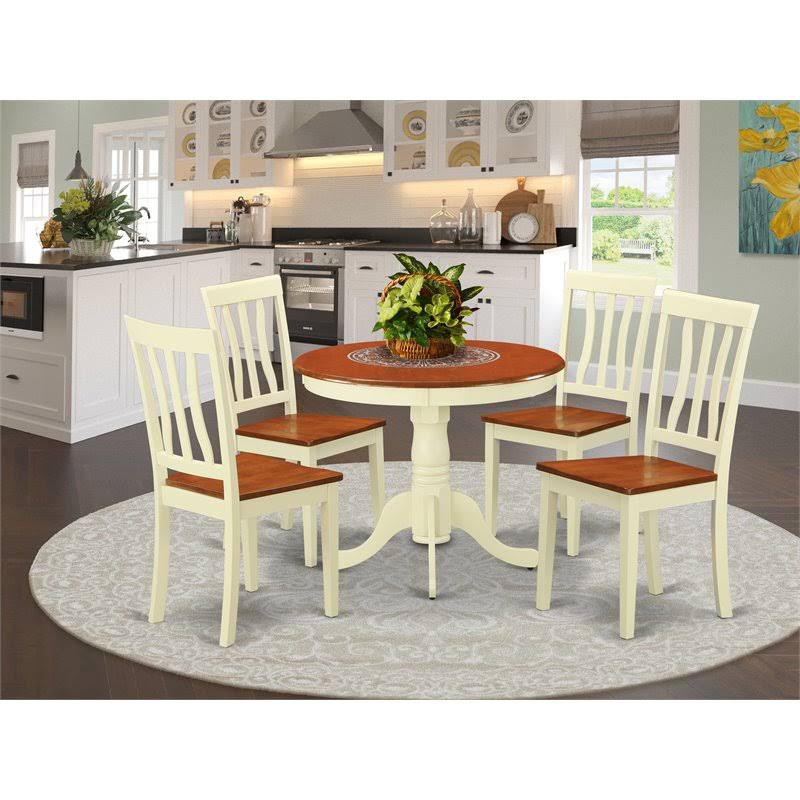 5 Pcs Dining Set with 4 Wood Chairs in Buttermilk W241970