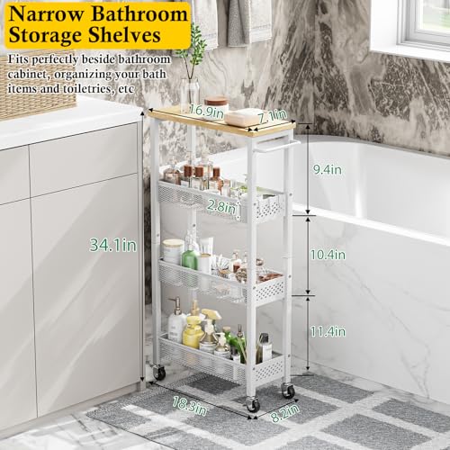 4 Tier Slim Rolling Storage Cart with Wood Top Z106723