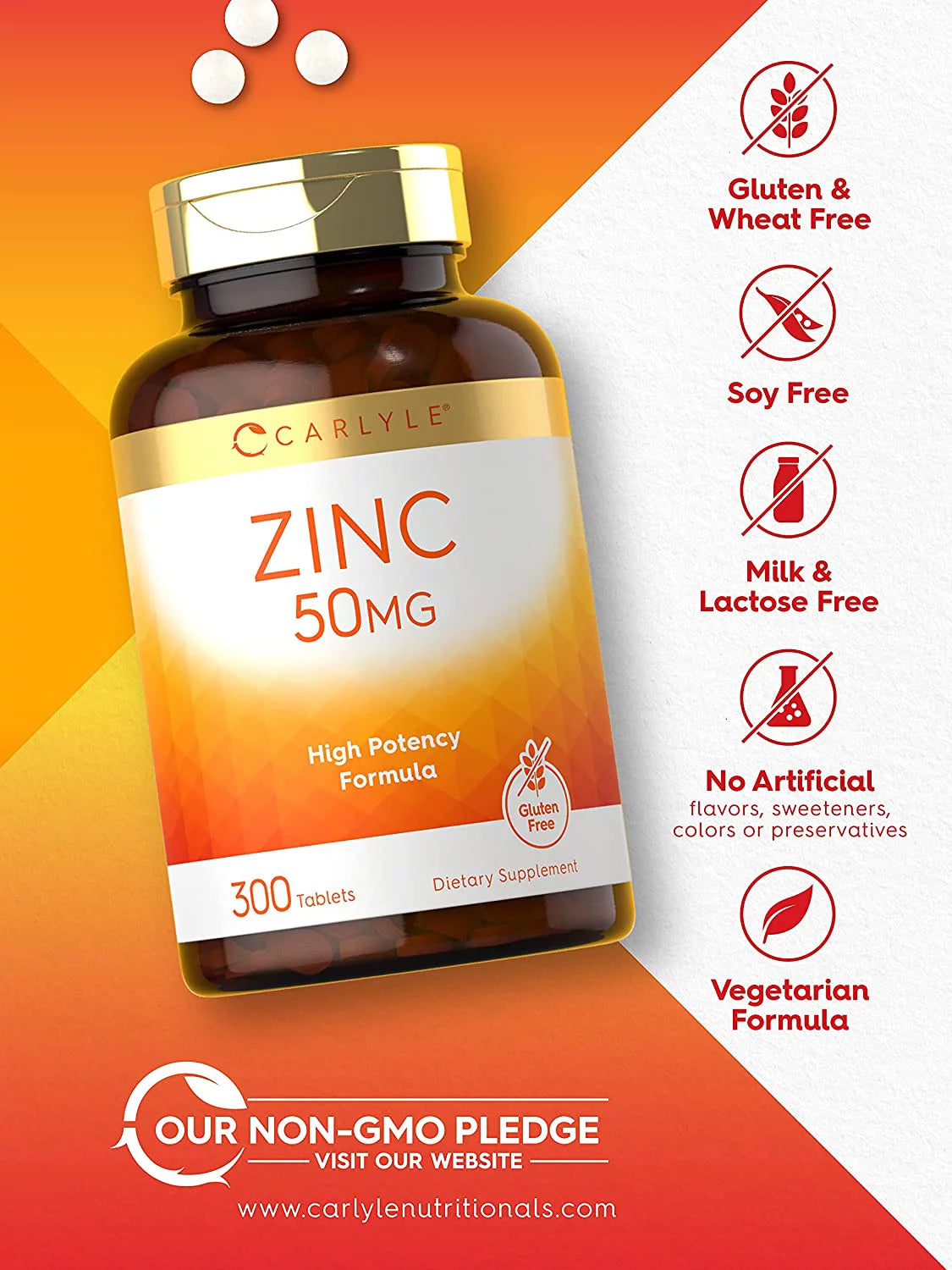 Zinc Gluconate 50mg 300 Tablets Vegetarian Formula D25050