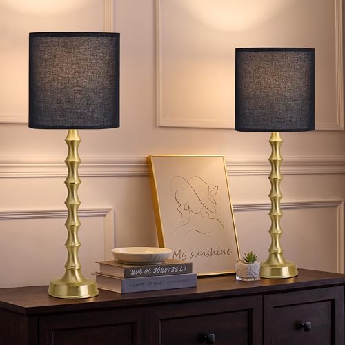 Set of 2 Gold Table Lamps with White Linen Shade Y6940