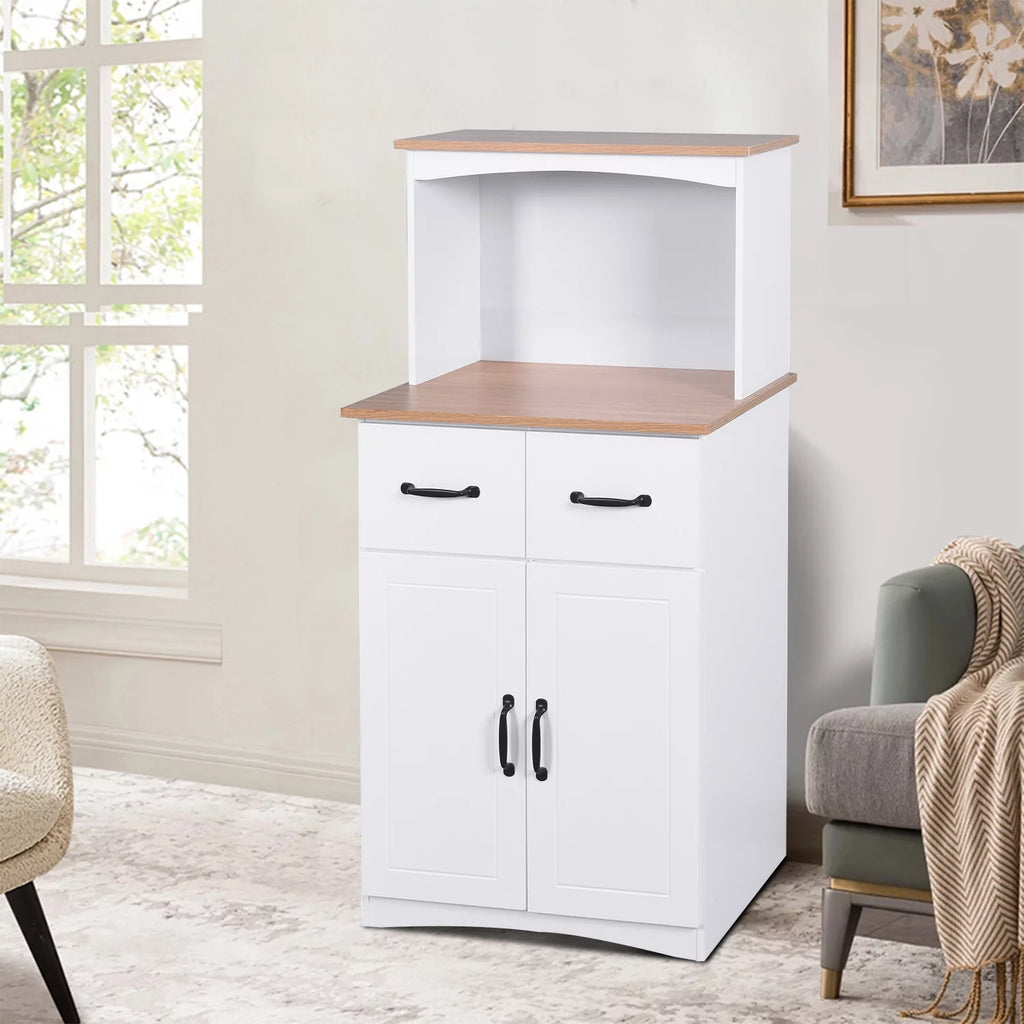White Wooden Microwave Storage Cabinet with Adjustable Shelf Q72074