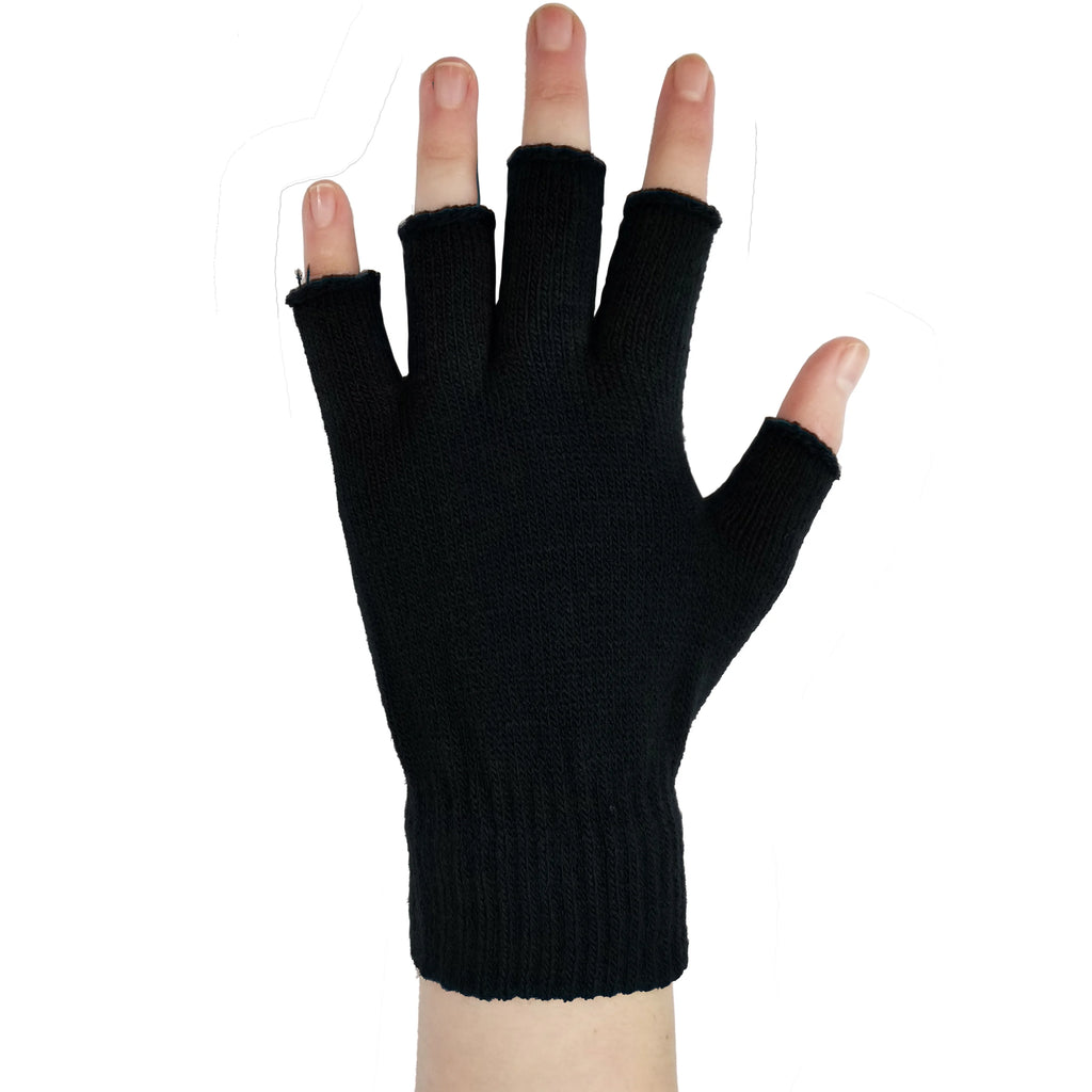 12 Pairs Black Knit Touchscreen Fingerless Gloves D27460