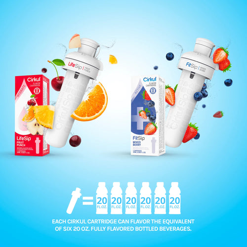22 oz White Stainless Steel Water Bottle Starter Kit with Blue Lid and 2 Flavor Cartridges I6490