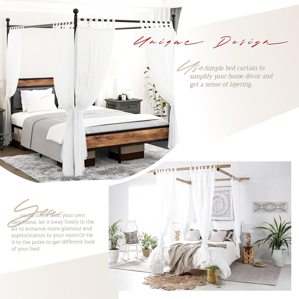 8 Panels White Sheer Canopy Curtains (42"x74") D9346