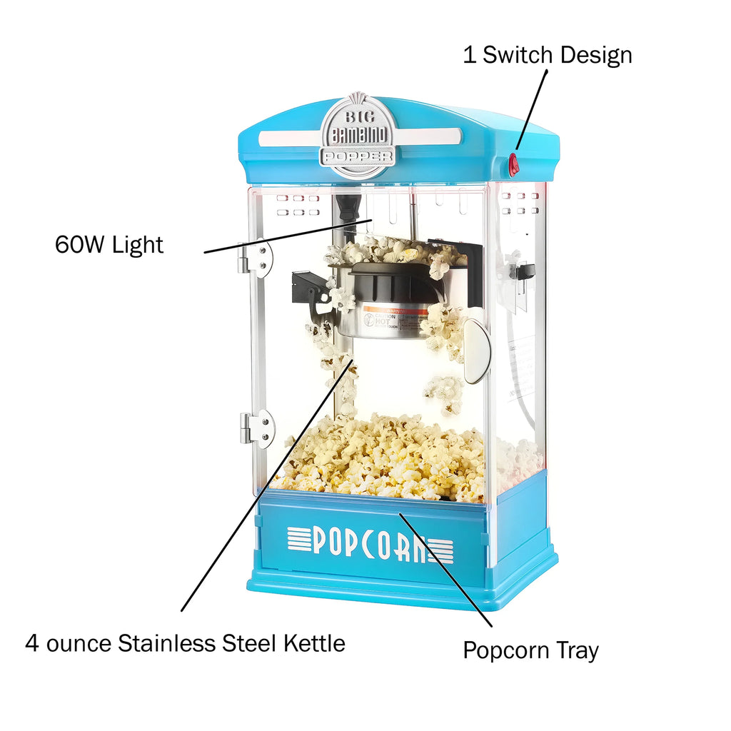 Blue Retro Tabletop Popcorn Popper with Stainless-Steel Kettle P71818