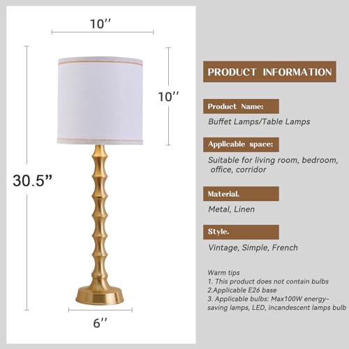 Set of 2 Gold Table Lamps with White Linen Shade Y6940