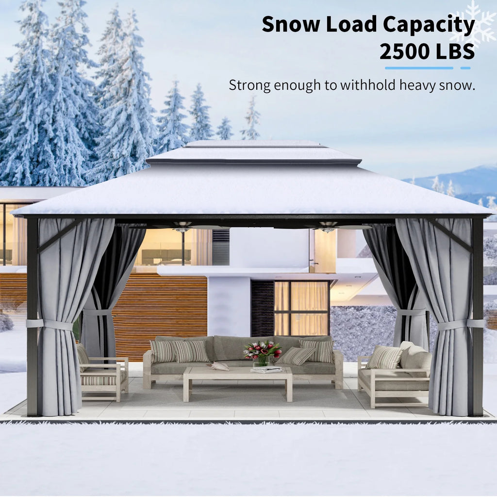 10 ft. x 12 ft. Outdoor Hardtop Gazebo with Curtain and Netting, Gray R146835