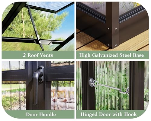 Black 8x10x7.5 FT Aluminum Polycarbonate Greenhouse E119