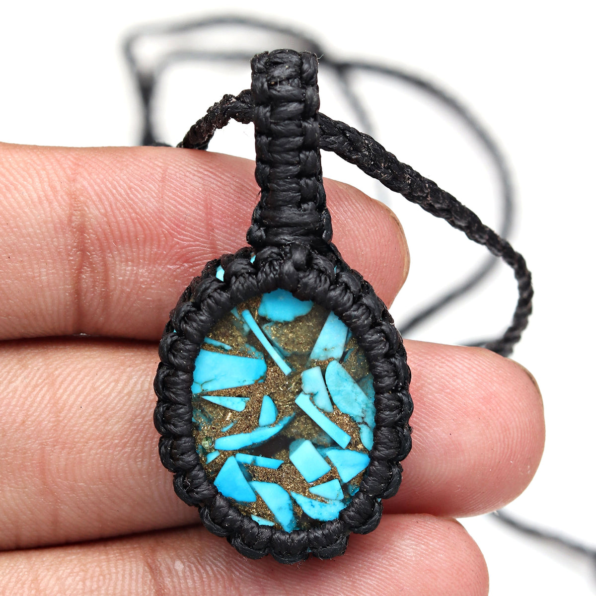 Blue Turquoise Macrame Handmade Jewelry Necklace J59933