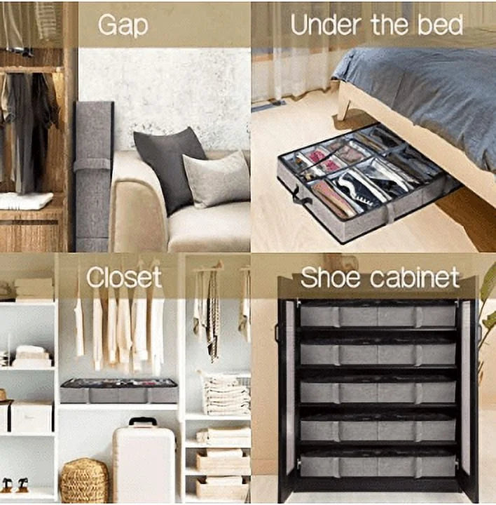 2 PCS Under Bed Shoe Storage Organizer with Clear Cover Window, Gray H131