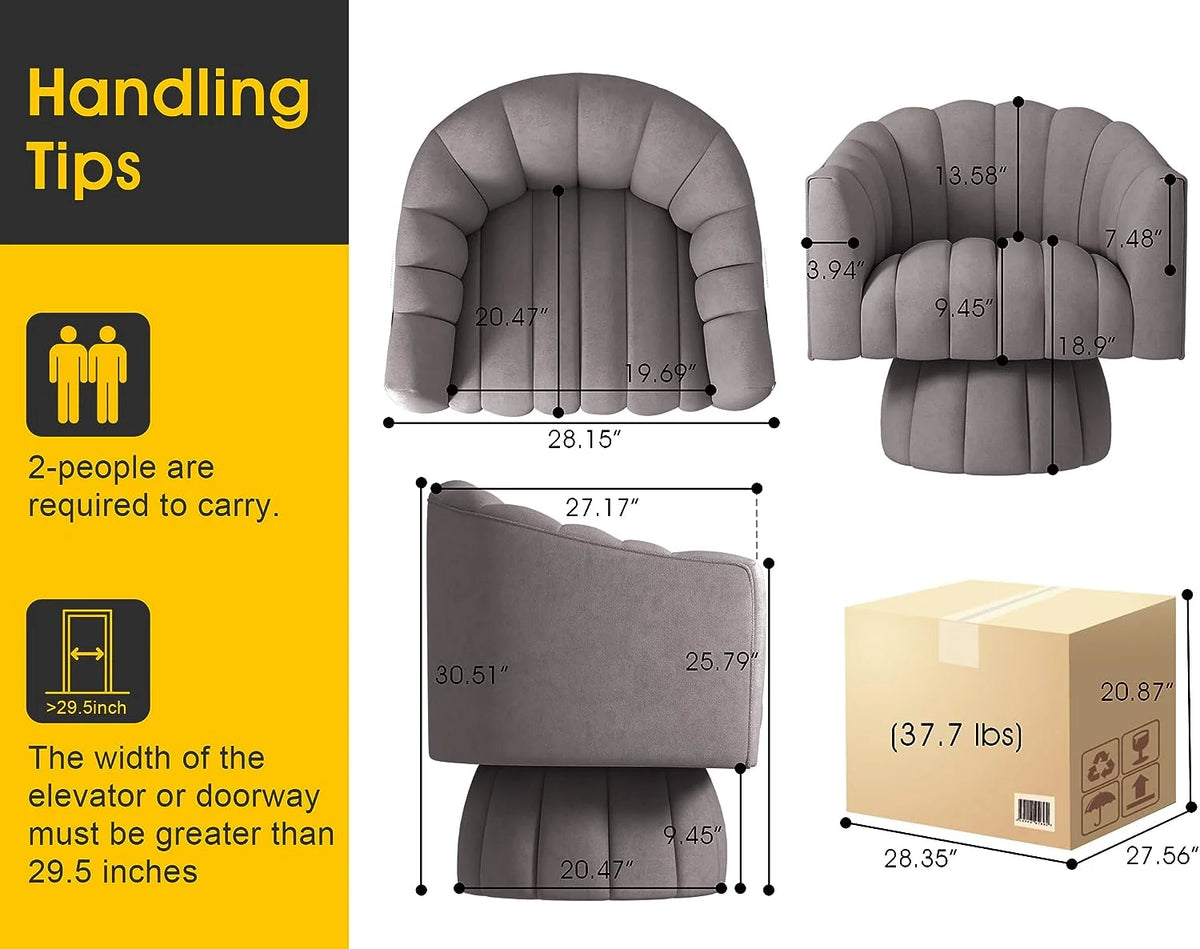 Grey Velvet Swivel Barrel Accent Sofa Chair P891