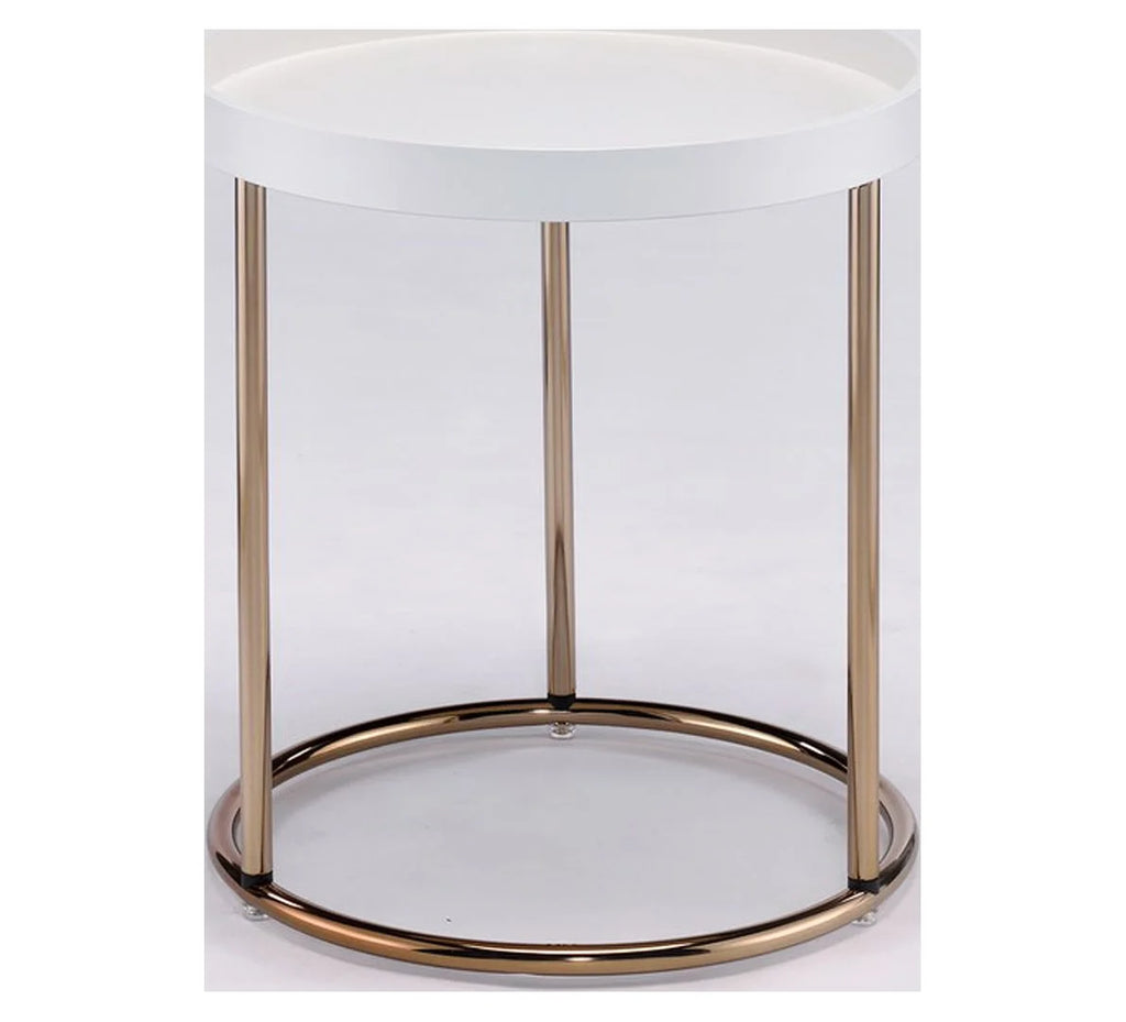 White Mid-Century Side Table with Copper Legs W6520