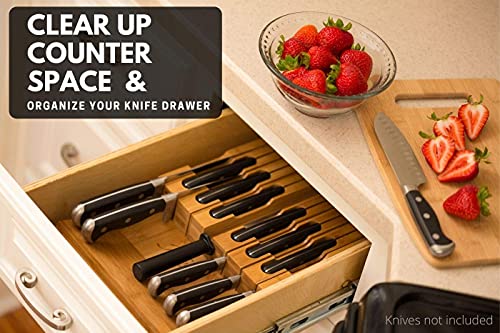 Bamboo Knife Block Holds 12 Knives with Slot for Knife Sharpener L533164