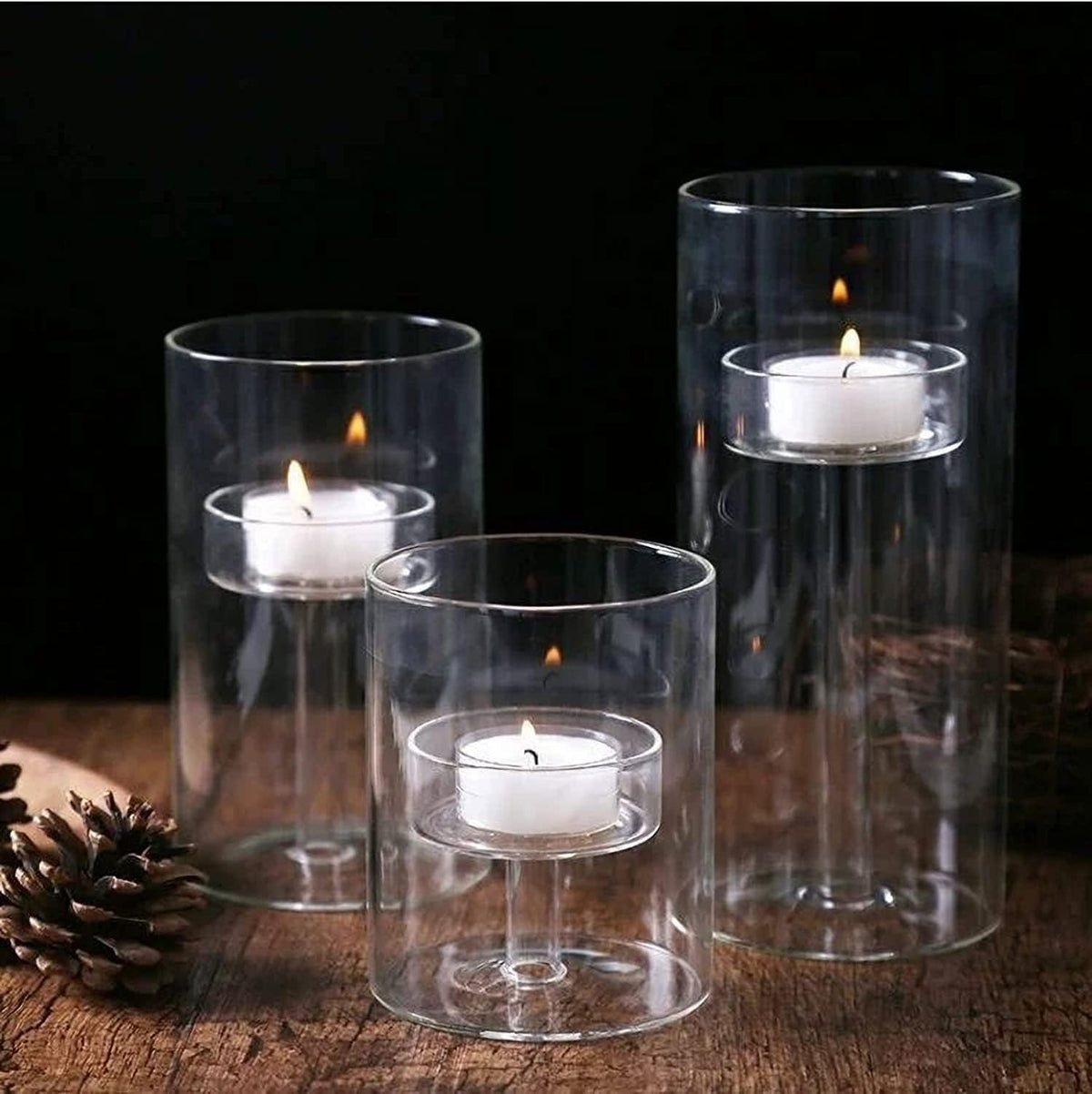 Clear Cylinder Hurricane Glass Candle Holder Set of 3 K176759