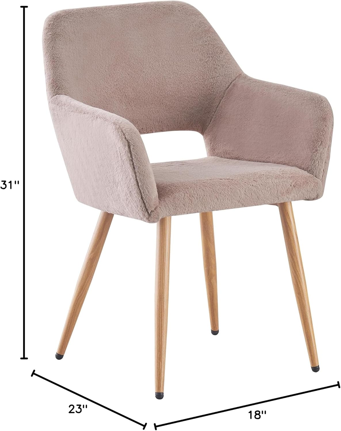 Grey Faux Fur Side Chair with Wood Metal Legs A856958