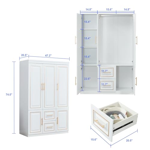 White Wood Storage Closet with Doors and Hanging Rod Z3726