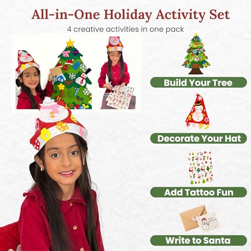 4-in-1 Felt Christmas Tree Wall Set with 32 Velcro Ornaments I842449