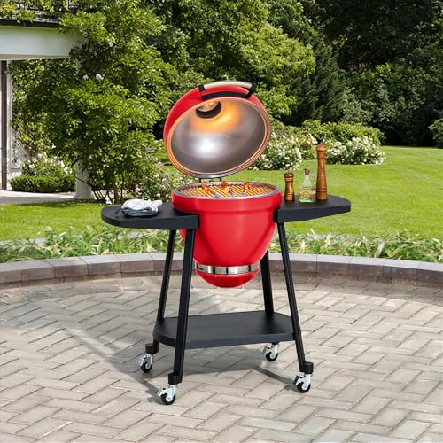 Navy Charcoal Kamado Grill with Pizza Stone and Wheels X443