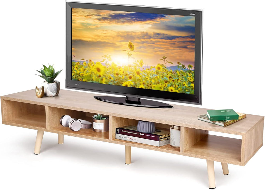 Mid-Century Modern TV Stand with 4 Storage Shelves, Walnut C913