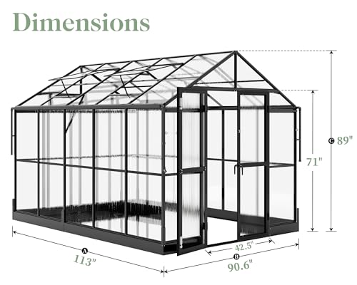 Black 8x10x7.5 FT Aluminum Polycarbonate Greenhouse E119