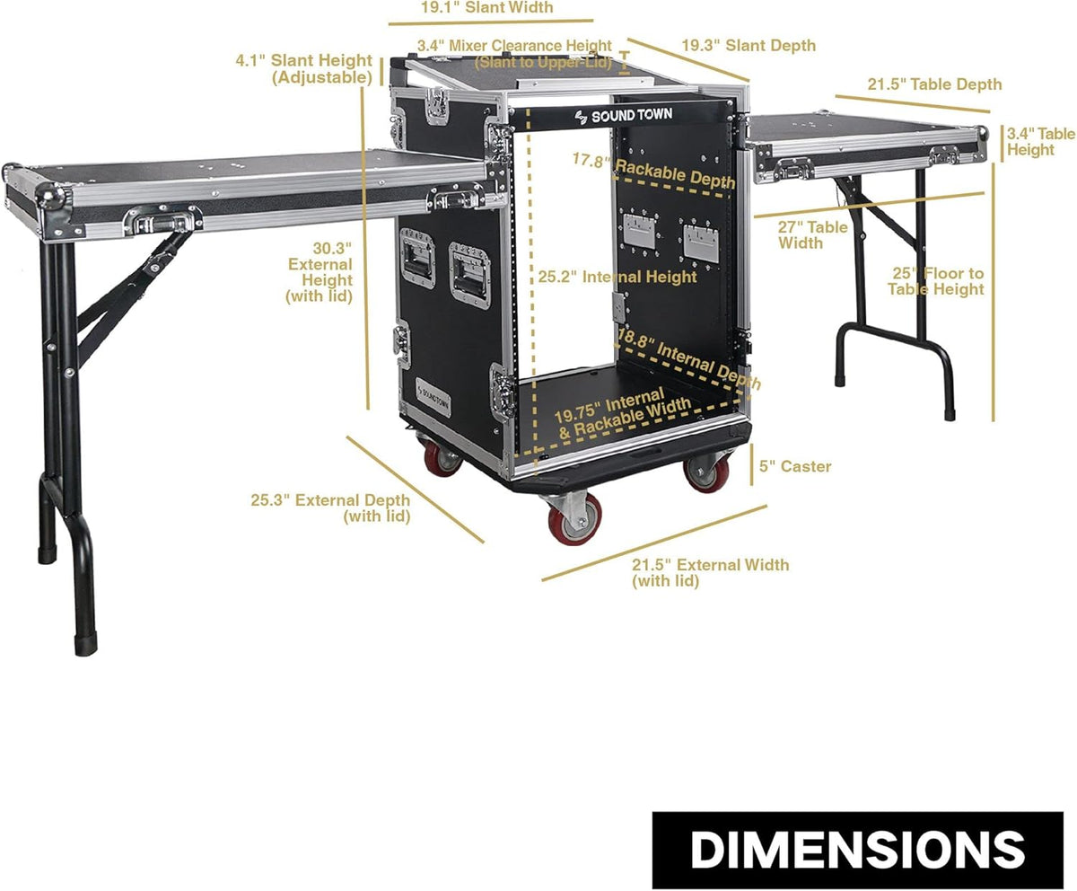 14U PA DJ Rack/Road ATA Case with 11U Slant Mixer Top J939