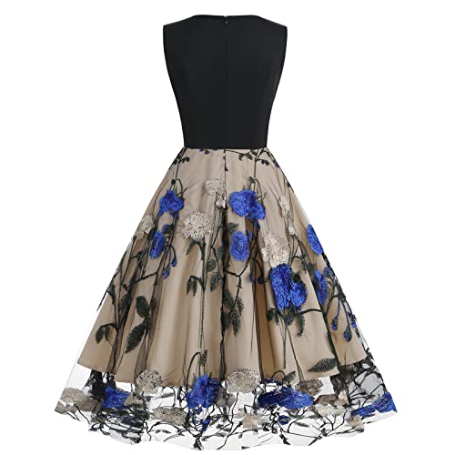 V Neck Sleeveless Mesh Floral Embroidery Dress X9092