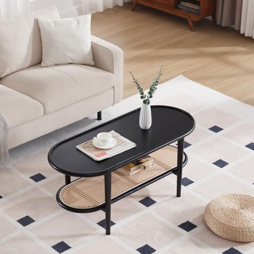 Walnut Oval Cane Coffee Table N495546