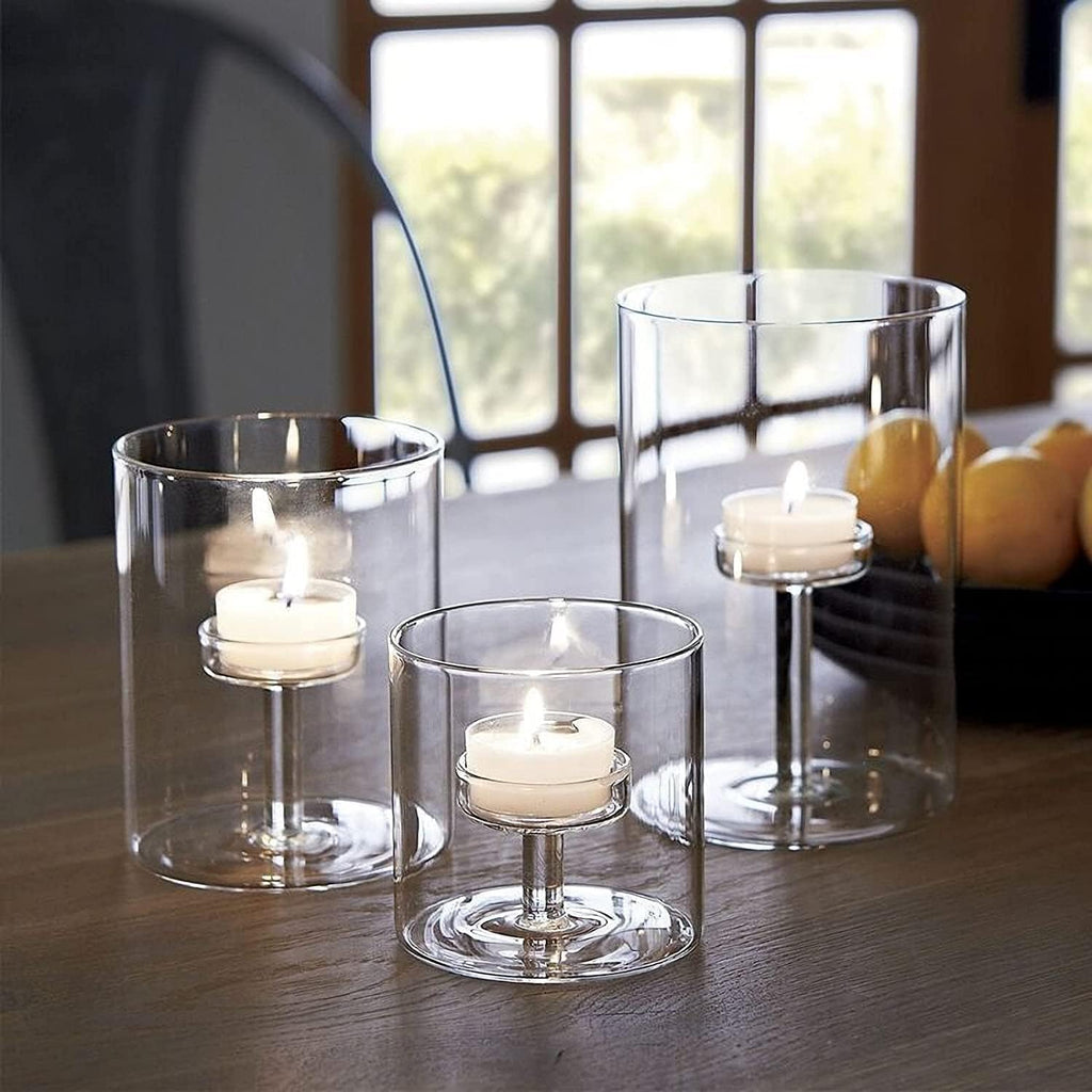 Clear Cylinder Hurricane Glass Candle Holder Set of 3 K176759