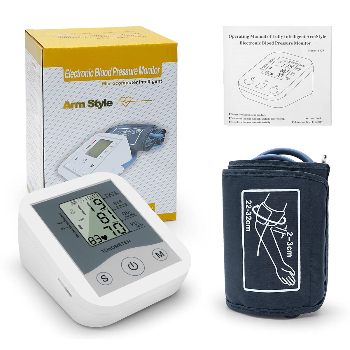 Arm Sphygmomanometer LCD Digital Display Pulse Scanning Oscillometry L73466
