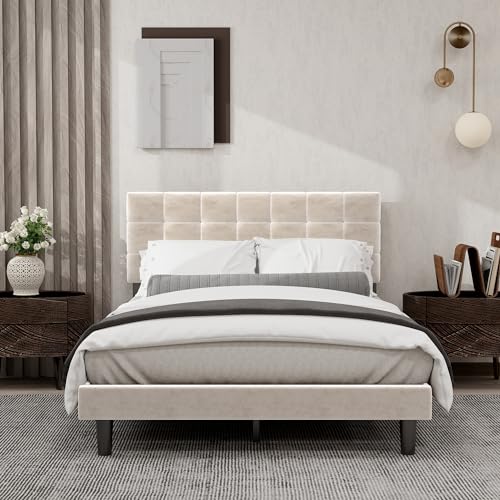Black Linen Full Size Platform Bed Frame Z63033