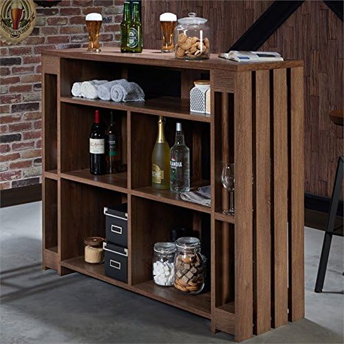 Contemporary Wood Bar Cabinet in Distressed Walnut P7964