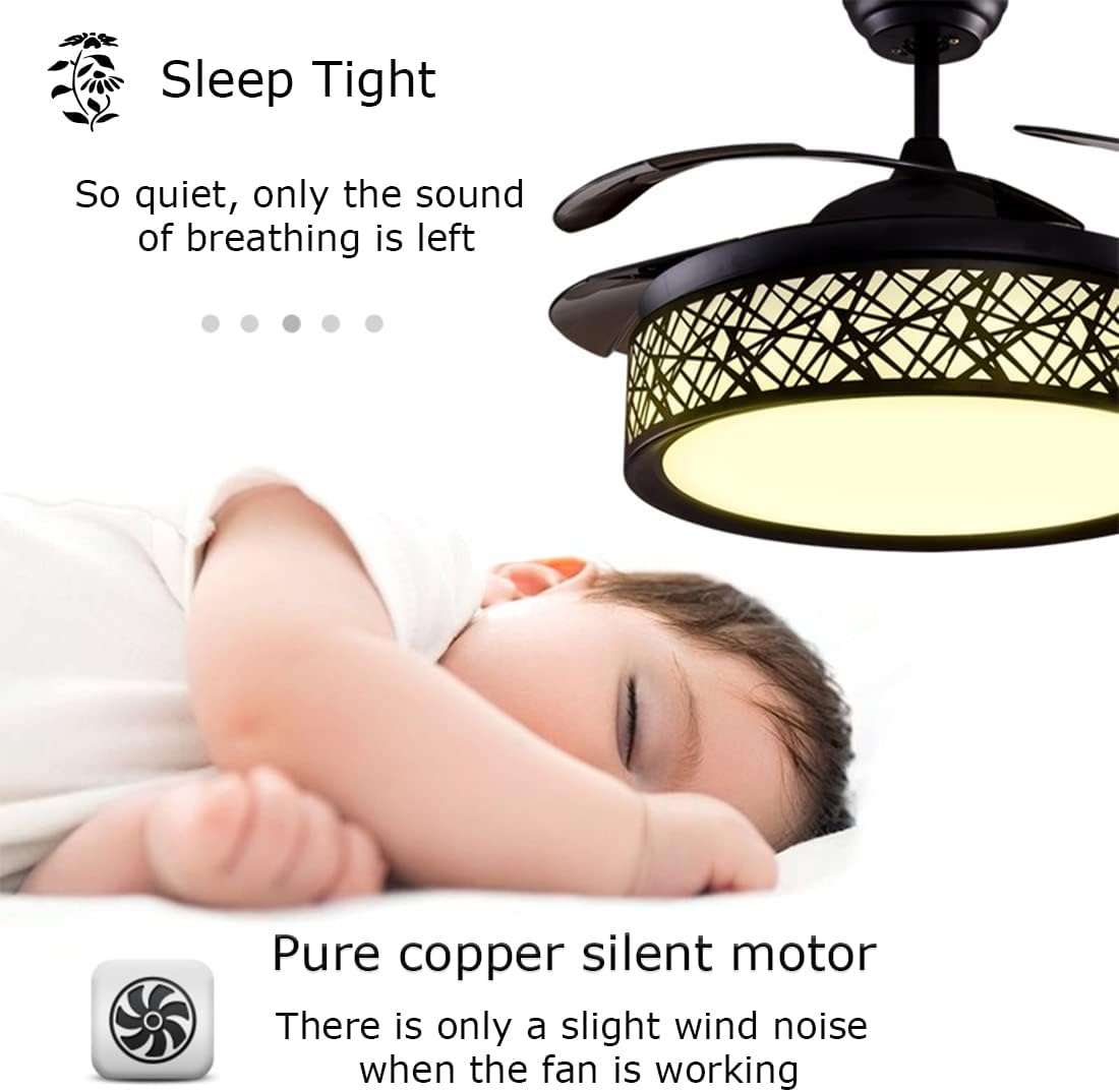 42'' Black Cage Retractable Ceiling Fan with Light and Remote U93006