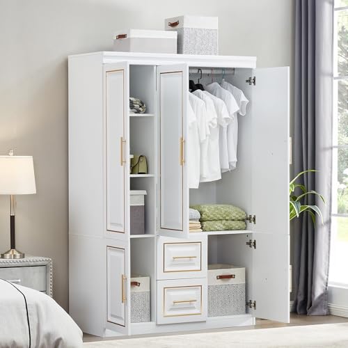 White Wood Storage Closet with Doors and Hanging Rod Z3726