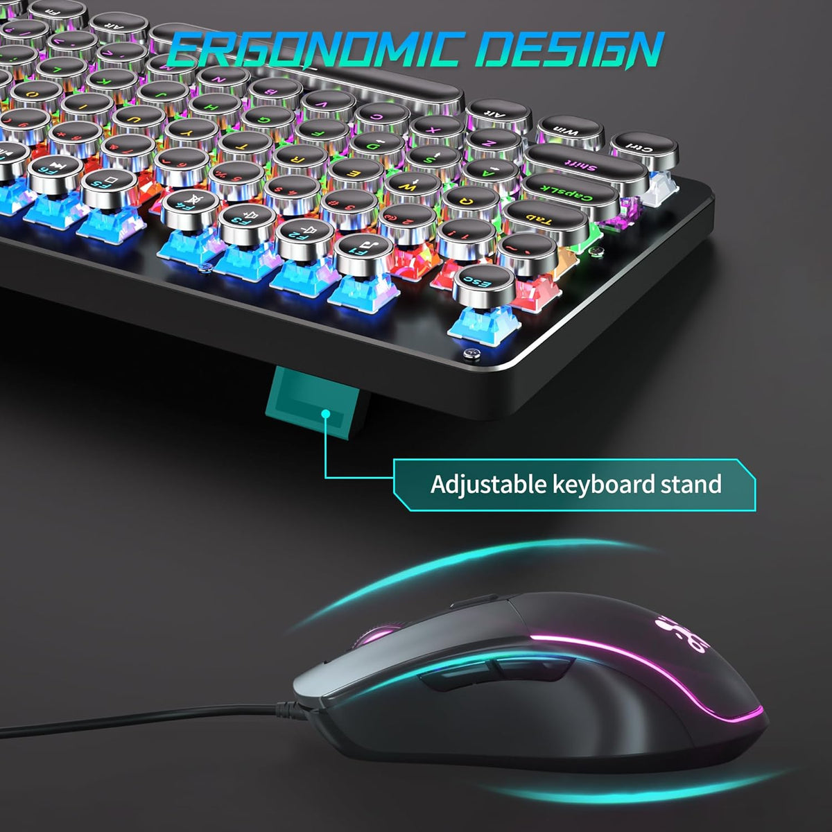 Metal Panel Retro Mechanical Gaming Keyboard and Mouse Combo with RGB Backlit 104 Keys G971